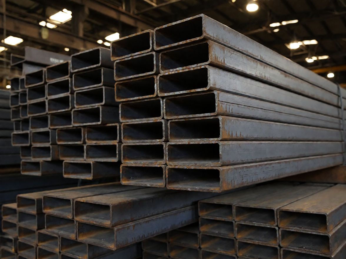 Surowe profile stalowe w hali produkcyjnej – stal S355